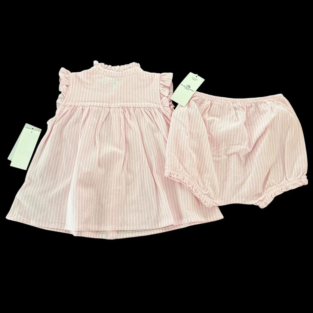 Ralph Lauren Baby Girls Pink White Stripe Tennis‎ Bow Dress Bloomers Set 24M NWT